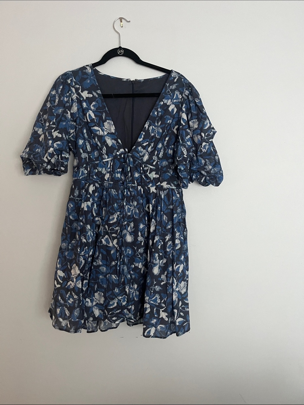 Joie Blue and White Floral Tie-Front V-Neck Dress